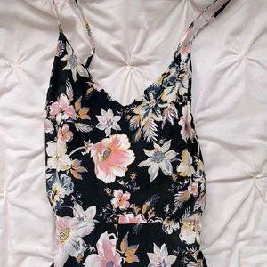Spaghetti Strap Dress, Black with Colored Flowers, GAP Size M